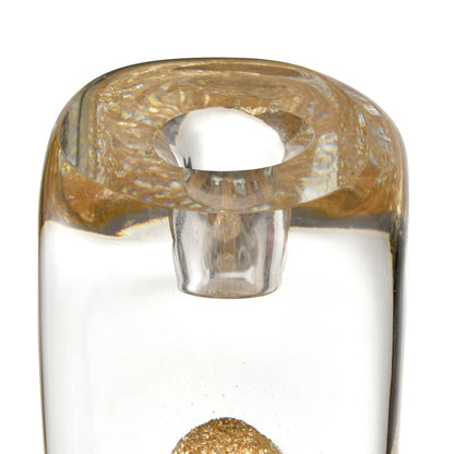 Atlas Lighting Sally 9in Candle Holder | Clear Glass with Gold Flecks | Dining Table & Mantel Accent | 2.75 x 2.75 x 9 in | Model AC11570-02