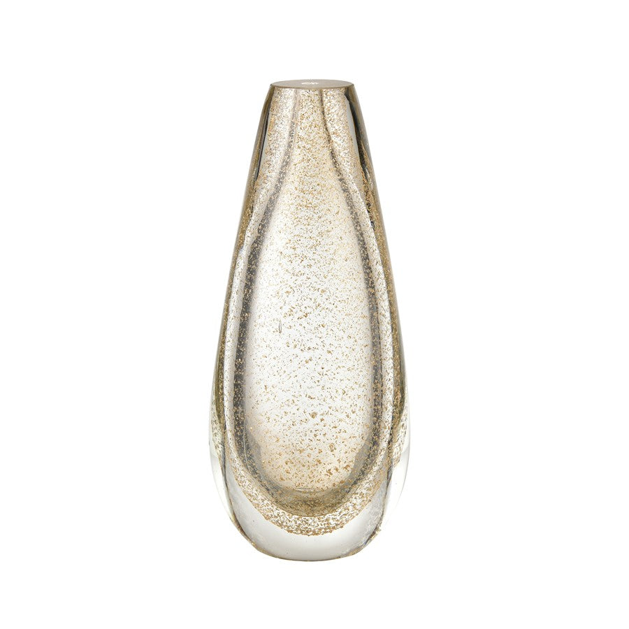Atlas Lighting Sally 11in Vase | Clear Glass with Gold Flecks | Living Room & Entryway Decor | 3.75 x 4.25 x 11 in | Model AC11571-01
