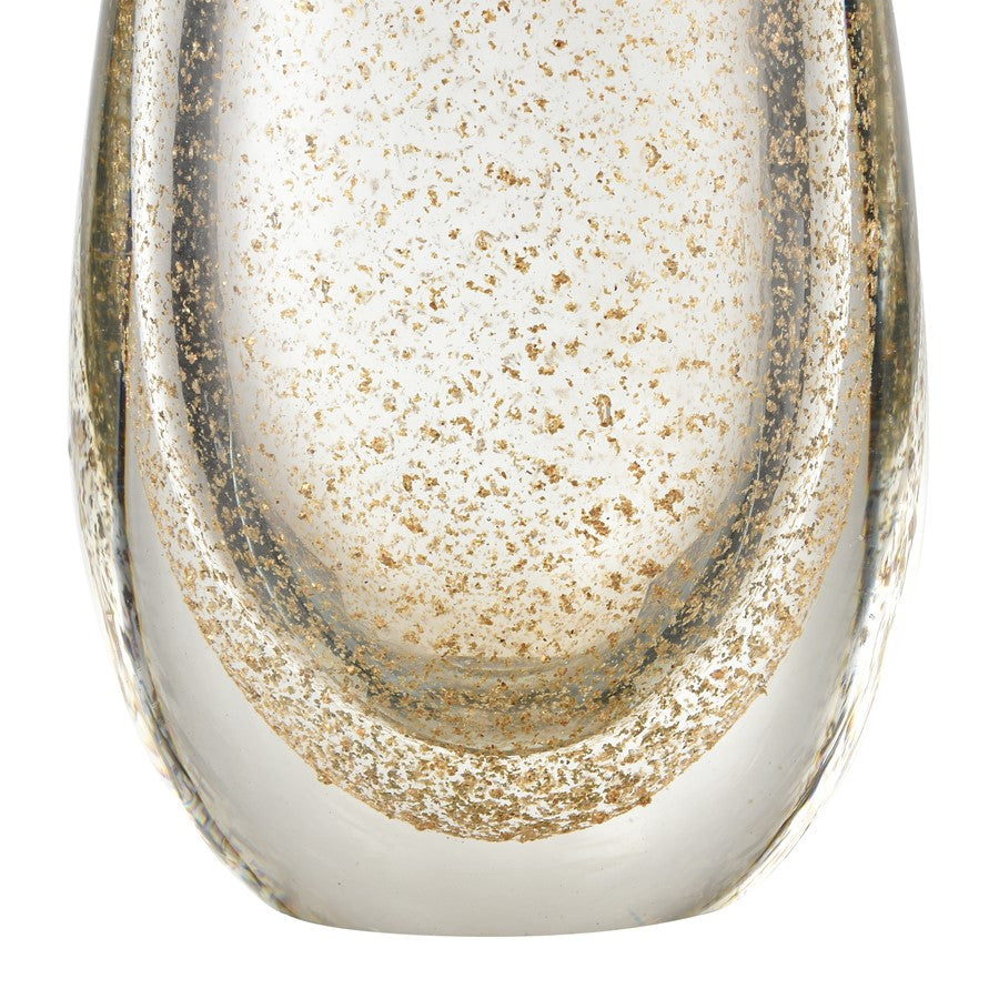 Atlas Lighting Sally 11in Vase | Clear Glass with Gold Flecks | Living Room & Entryway Decor | 3.75 x 4.25 x 11 in | Model AC11571-01