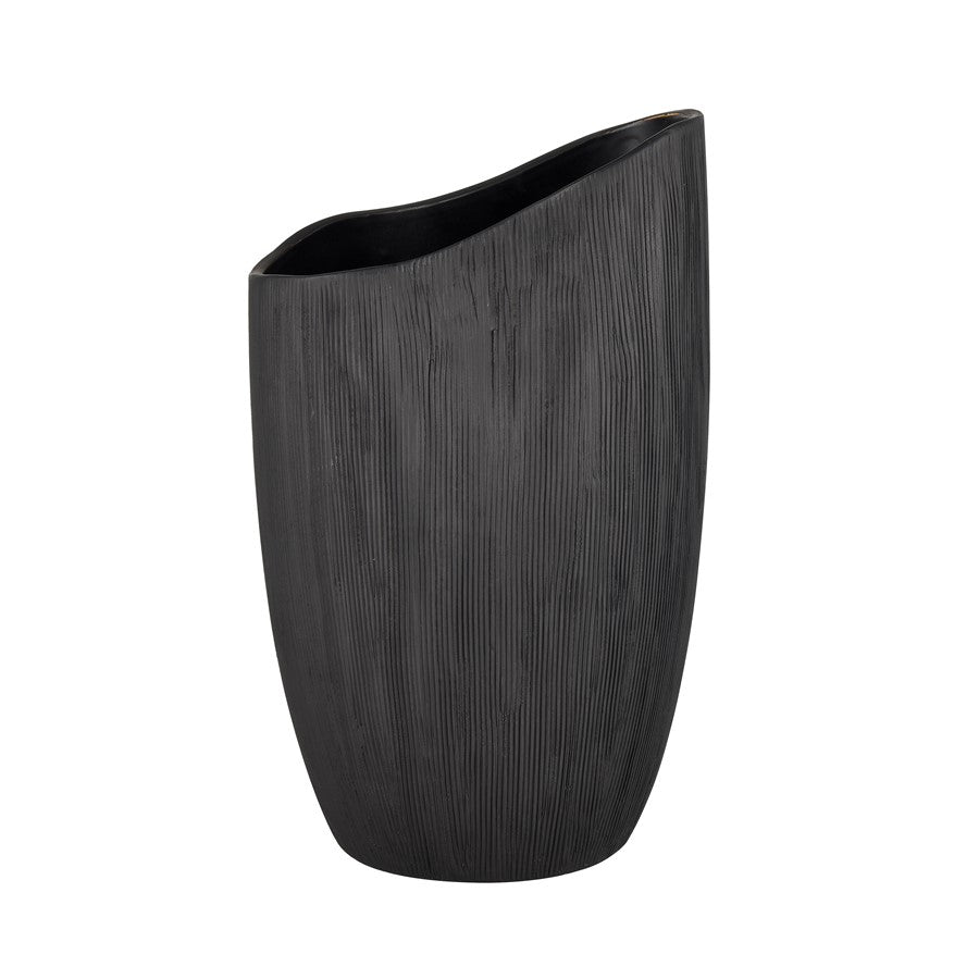 Atlas Lighting Scribing Vase | Modern Black Earthenware | Living Room & Entryway Decor | 6 x 5 x 10 in | Model AC11572-01