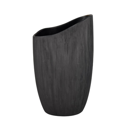 Atlas Lighting Scribing Vase | Modern Black Earthenware | Living Room & Entryway Decor | 6 x 5 x 10 in | Model AC11572-01