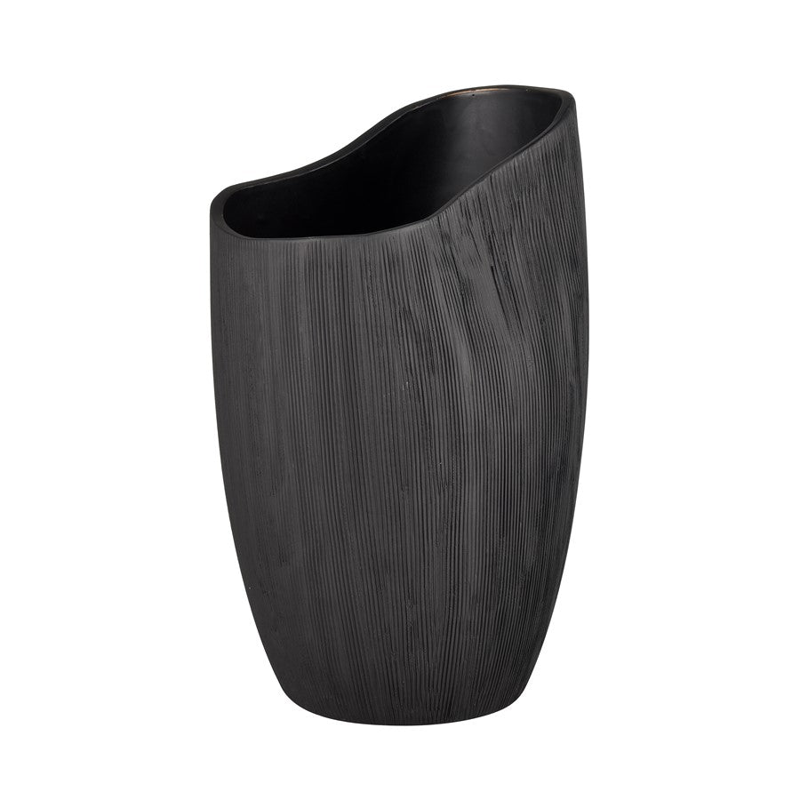 Atlas Lighting Scribing Vase | Modern Black Earthenware | Living Room & Entryway Decor | 6 x 5 x 10 in | Model AC11572-01
