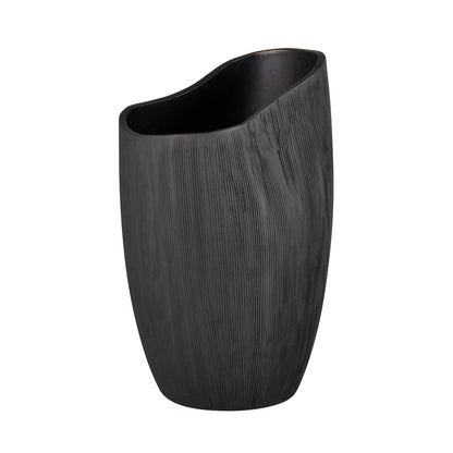 Atlas Lighting Scribing Vase | Modern Black Earthenware | Living Room & Entryway Decor | 6 x 5 x 10 in | Model AC11572-01