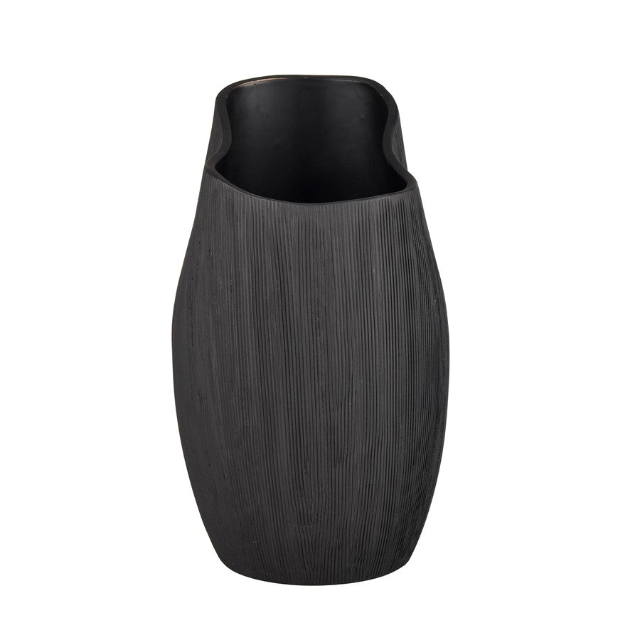 Atlas Lighting Scribing Vase | Modern Black Earthenware | Living Room & Entryway Decor | 6 x 5 x 10 in | Model AC11572-01