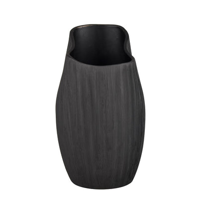 Atlas Lighting Scribing Vase | Modern Black Earthenware | Living Room & Entryway Decor | 6 x 5 x 10 in | Model AC11572-01