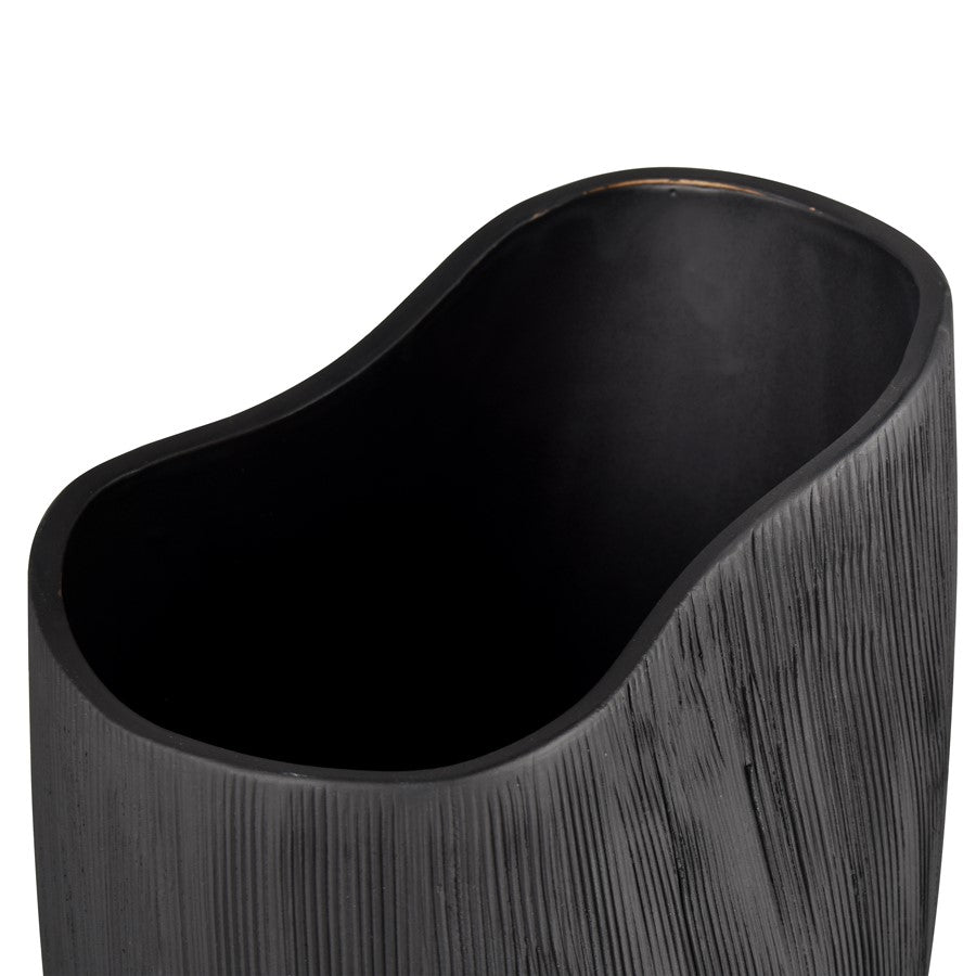 Atlas Lighting Scribing Vase | Modern Black Earthenware | Living Room & Entryway Decor | 6 x 5 x 10 in | Model AC11572-01