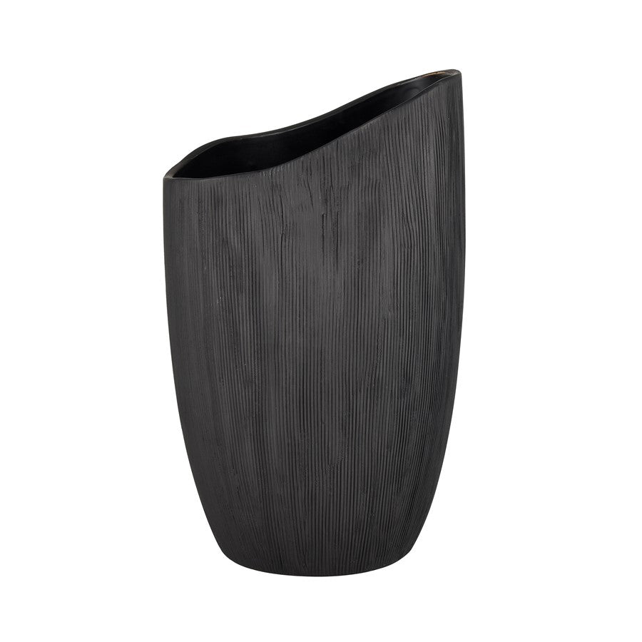 Atlas Lighting Scribing Vase | Modern Black Earthenware | Living Room & Entryway Decor | 6 x 5 x 10 in | Model AC11572-01