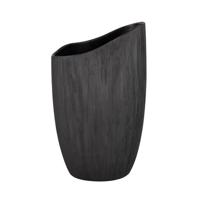 Atlas Lighting Scribing Vase | Modern Black Earthenware | Living Room & Entryway Decor | 6 x 5 x 10 in | Model AC11572-01