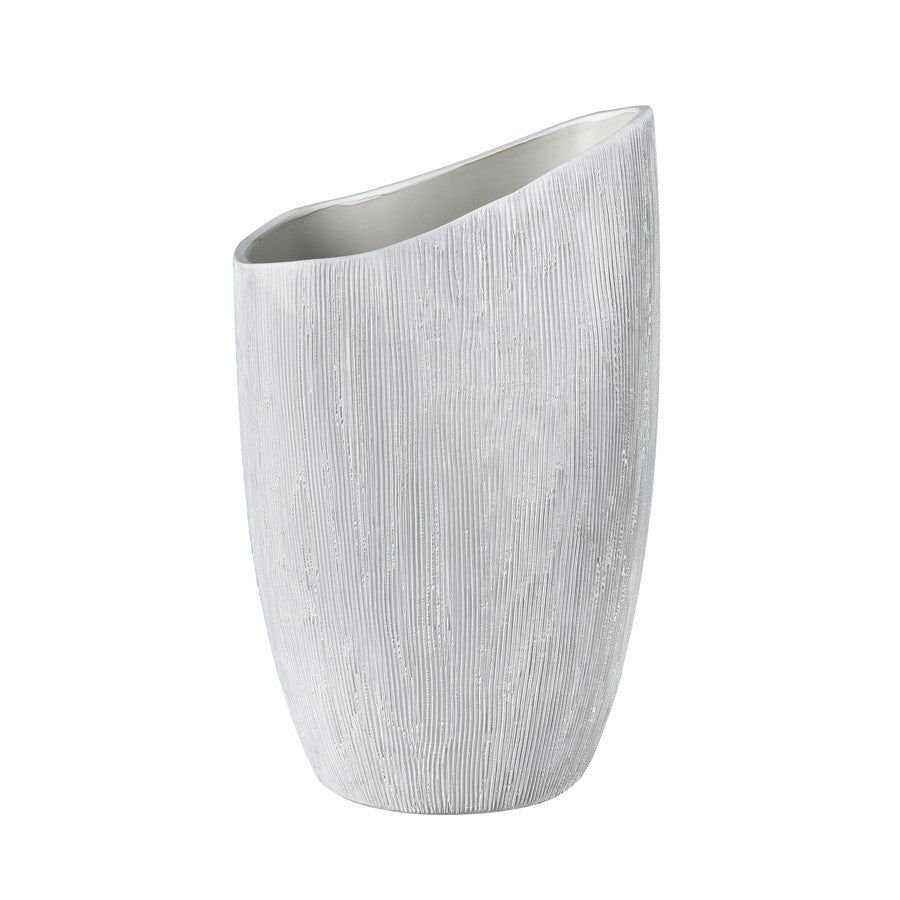 Atlas Lighting Scribing Vase | Modern White Earthenware | Living Room & Entryway Decor | 6 x 5 x 10 in | Model AC11572-02