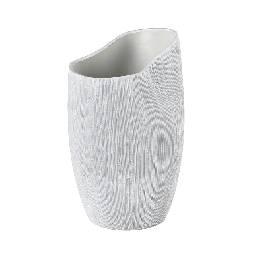 Atlas Lighting Scribing Vase | Modern White Earthenware | Living Room & Entryway Decor | 6 x 5 x 10 in | Model AC11572-02