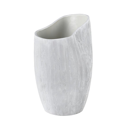 Atlas Lighting Scribing Vase | Modern White Earthenware | Living Room & Entryway Decor | 6 x 5 x 10 in | Model AC11572-02