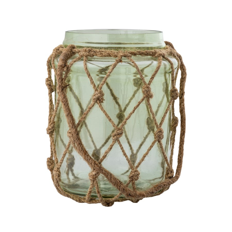 Atlas Lighting Sea Garden Vase | Light Green Glass with Jute Rope | Coastal Living Room & Entryway Decor | 7.5 x 7.5 x 8 in | Model AC11574-01