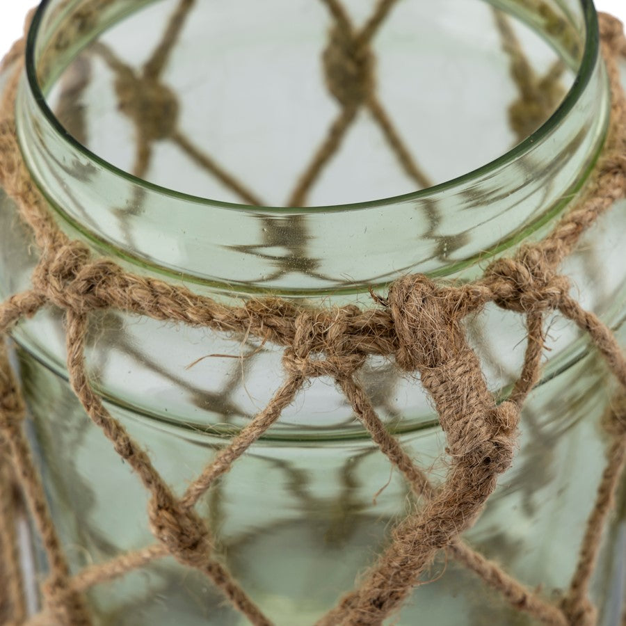 Atlas Lighting Sea Garden Vase | Light Green Glass with Jute Rope | Coastal Living Room & Entryway Decor | 7.5 x 7.5 x 8 in | Model AC11574-01