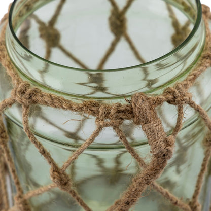Atlas Lighting Sea Garden Vase | Light Green Glass with Jute Rope | Coastal Living Room & Entryway Decor | 7.5 x 7.5 x 8 in | Model AC11574-01