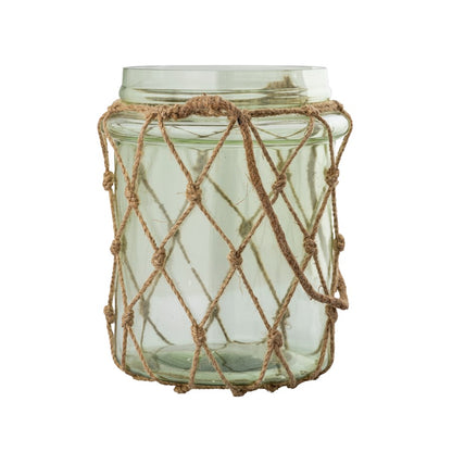 Atlas Lighting Sea Garden Large Vase | Light Green Sea Glass with Jute Rope | Living Room & Entryway Decor | 7.5 x 7.5 x 10 in | Model AC11574-02