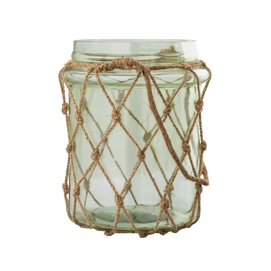 Atlas Lighting Sea Garden Large Vase | Light Green Sea Glass with Jute Rope | Living Room & Entryway Decor | 7.5 x 7.5 x 10 in | Model AC11574-02