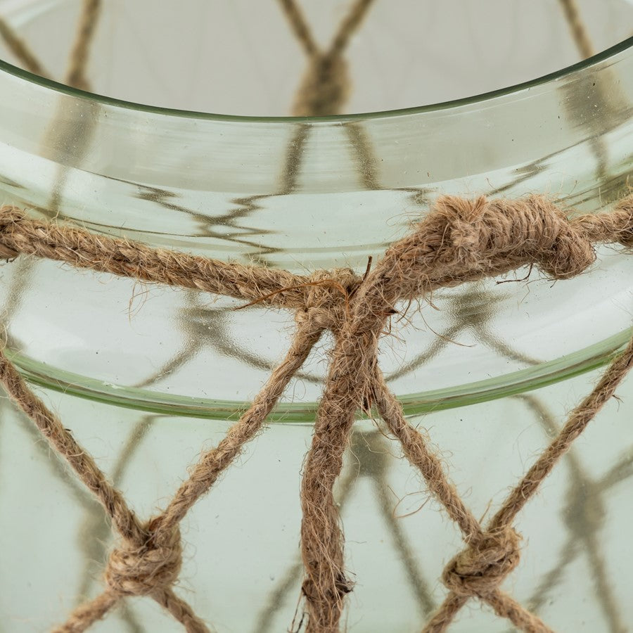 Atlas Lighting Sea Garden Large Vase | Light Green Sea Glass with Jute Rope | Living Room & Entryway Decor | 7.5 x 7.5 x 10 in | Model AC11574-02