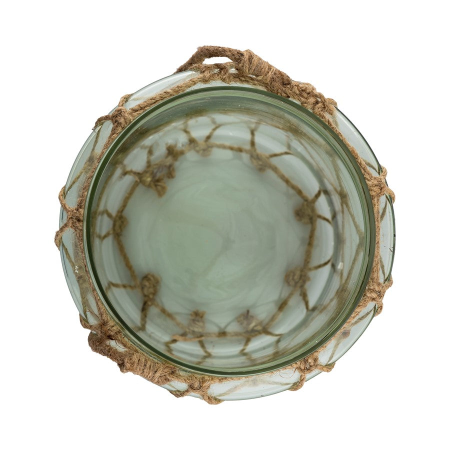 Atlas Lighting Sea Garden Large Vase | Light Green Sea Glass with Jute Rope | Living Room & Entryway Decor | 7.5 x 7.5 x 10 in | Model AC11574-02