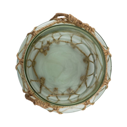 Atlas Lighting Sea Garden Large Vase | Light Green Sea Glass with Jute Rope | Living Room & Entryway Decor | 7.5 x 7.5 x 10 in | Model AC11574-02