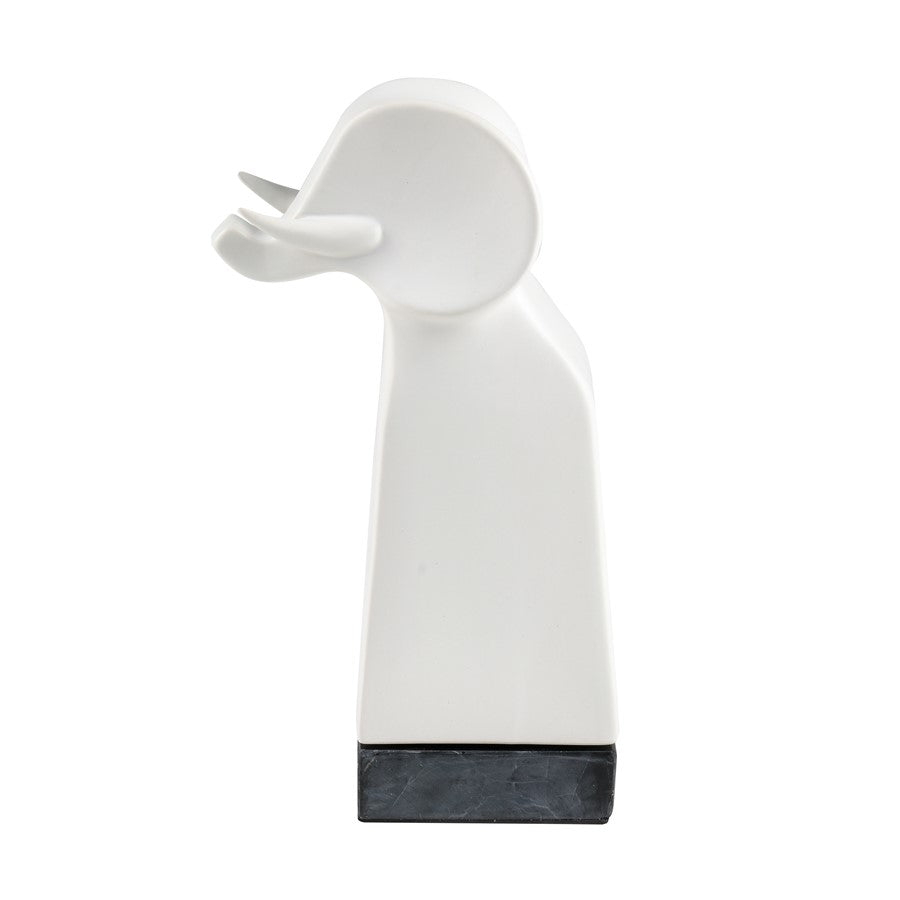 Atlas Lighting Serengeti Elephant Sculpture | Matte White Earthenware on Black Stone Base | Bookshelf & Credenza Decor | Model AC11578-01