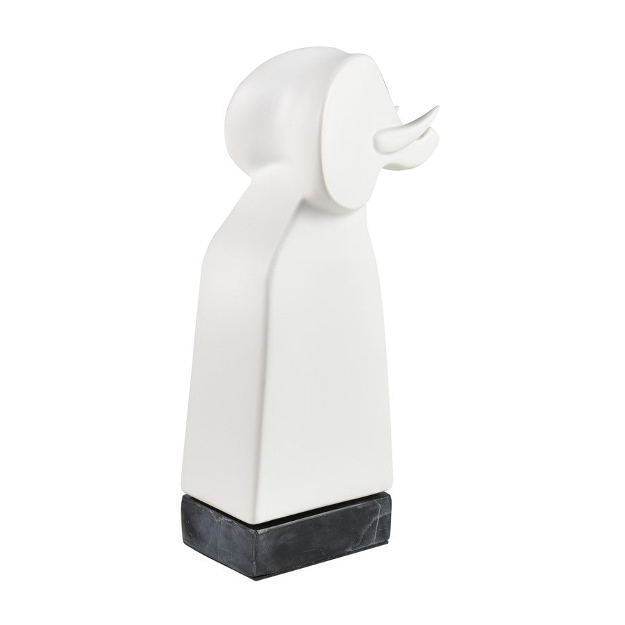 Atlas Lighting Serengeti Elephant Sculpture | Matte White Earthenware on Black Stone Base | Bookshelf & Credenza Decor | Model AC11578-01