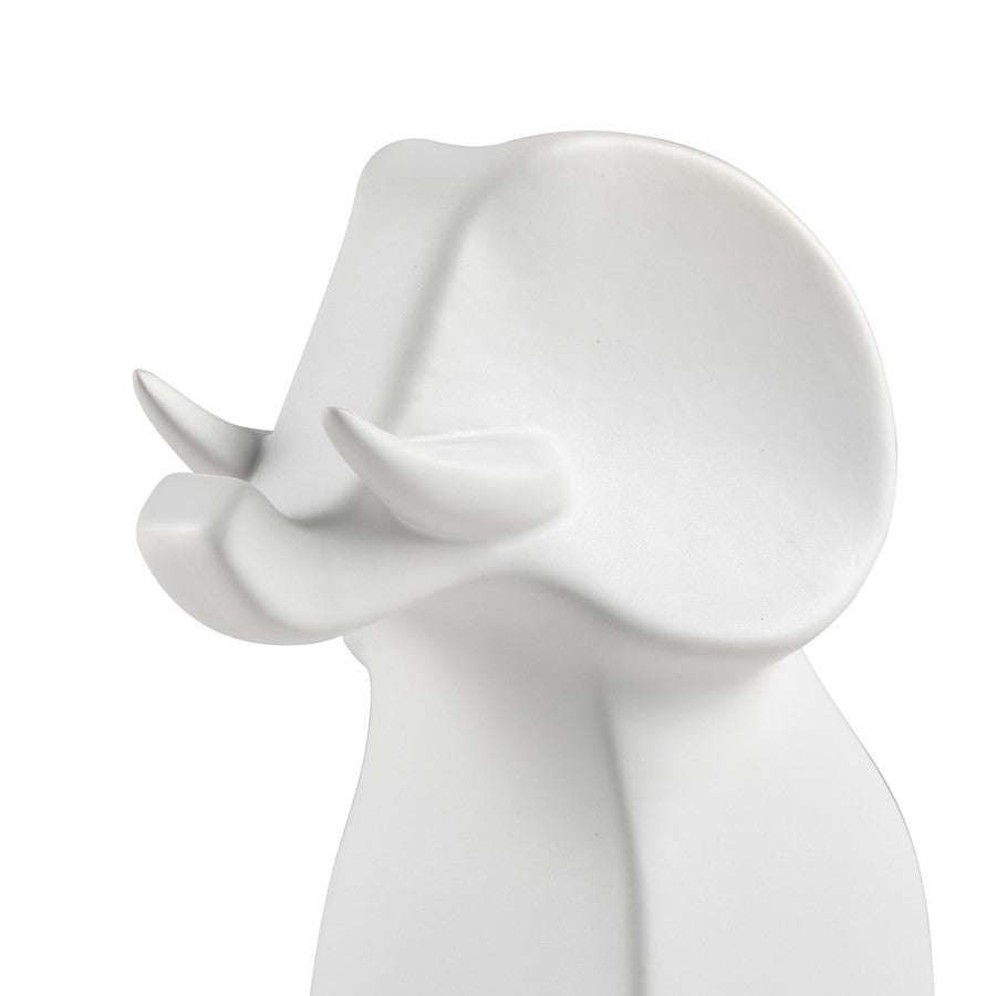 Atlas Lighting Serengeti Elephant Sculpture | Matte White Earthenware on Black Stone Base | Bookshelf & Credenza Decor | Model AC11578-01