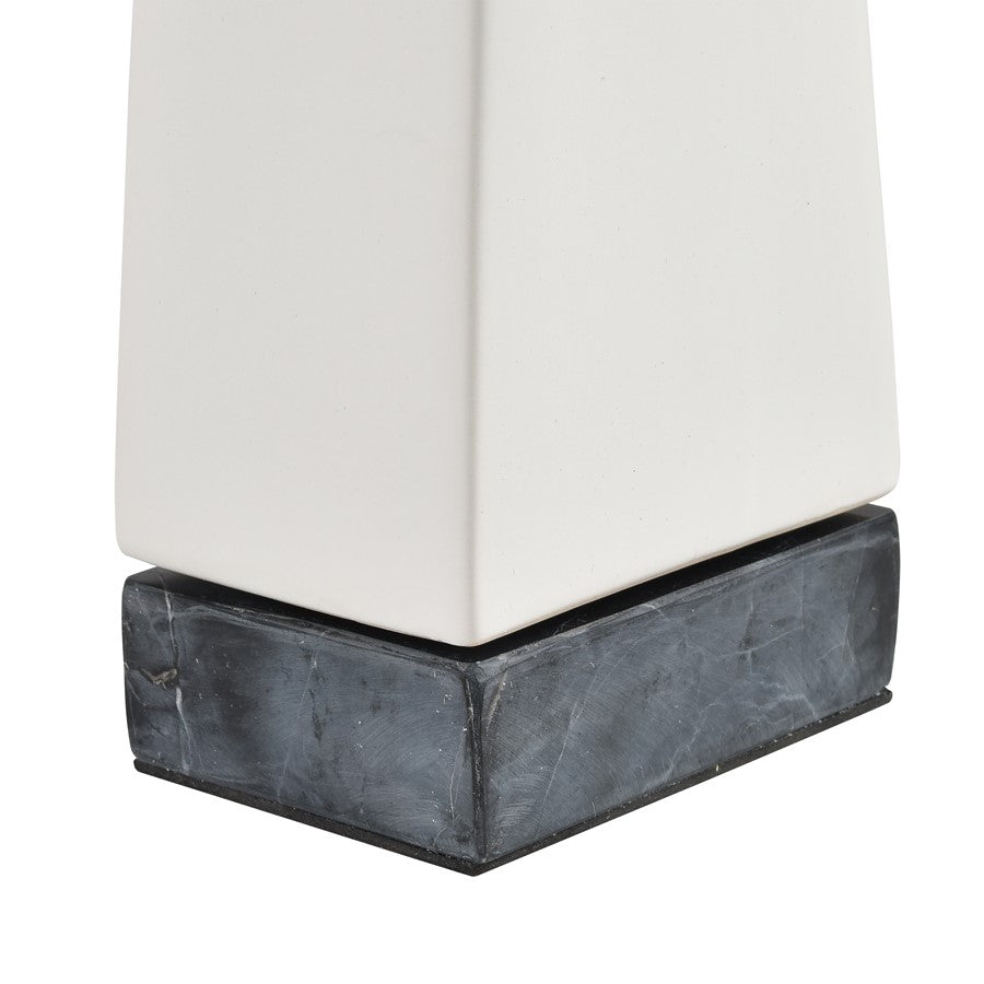 Atlas Lighting Serengeti Elephant Sculpture | Matte White Earthenware on Black Stone Base | Bookshelf & Credenza Decor | Model AC11578-01