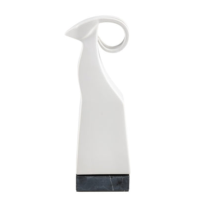 Atlas Lighting Serengeti Ram Sculpture | Matte White Earthenware on Black Stone Base | Bookshelf & Credenza Decor | Model AC11579-01