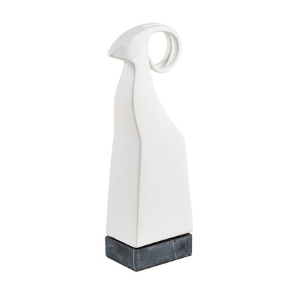 Atlas Lighting Serengeti Ram Sculpture | Matte White Earthenware on Black Stone Base | Bookshelf & Credenza Decor | Model AC11579-01