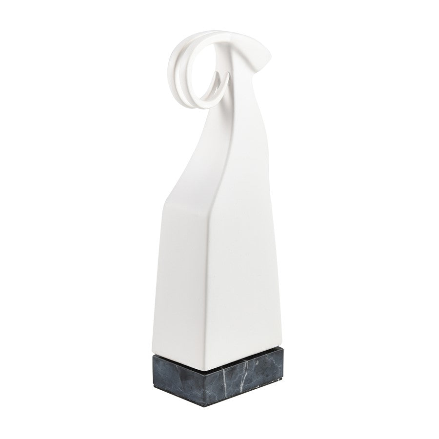 Atlas Lighting Serengeti Ram Sculpture | Matte White Earthenware on Black Stone Base | Bookshelf & Credenza Decor | Model AC11579-01
