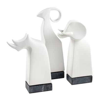 Atlas Lighting Serengeti Ram Sculpture | Matte White Earthenware on Black Stone Base | Bookshelf & Credenza Decor | Model AC11579-01