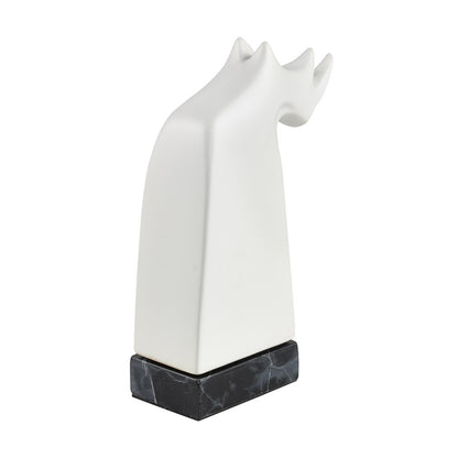 Atlas Lighting Serengeti Rhino Sculpture | Matte White Earthenware on Black Stone Base | Bookshelf & Credenza Decor | Model AC11580-01