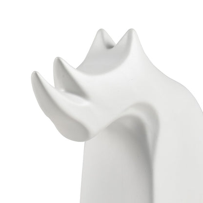 Atlas Lighting Serengeti Rhino Sculpture | Matte White Earthenware on Black Stone Base | Bookshelf & Credenza Decor | Model AC11580-01