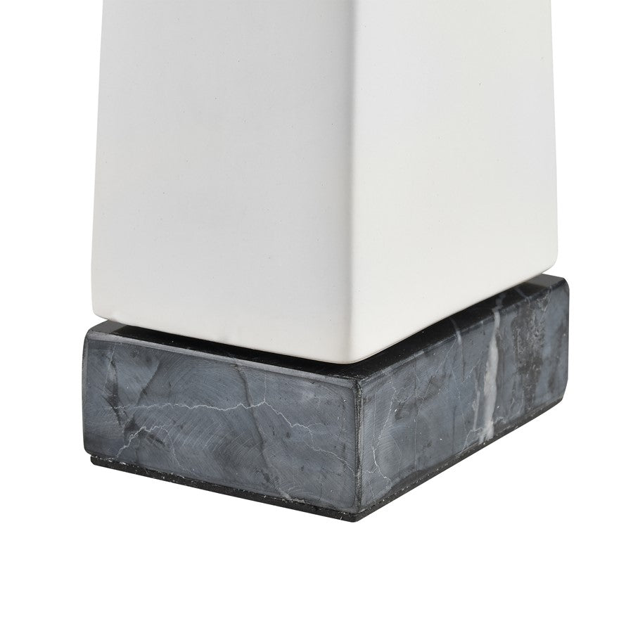 Atlas Lighting Serengeti Rhino Sculpture | Matte White Earthenware on Black Stone Base | Bookshelf & Credenza Decor | Model AC11580-01