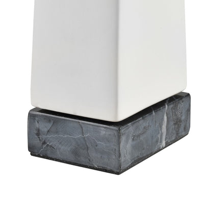 Atlas Lighting Serengeti Rhino Sculpture | Matte White Earthenware on Black Stone Base | Bookshelf & Credenza Decor | Model AC11580-01