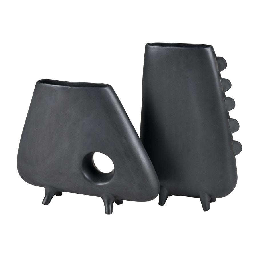 Atlas Lighting Sharpe Vase | Modern Matte Black Earthenware Sculpture | Living Room & Entryway Decor | 9.25 x 3 x 14 in | Model AC11588-01