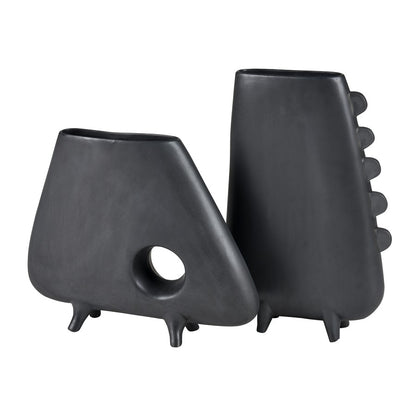 Atlas Lighting Sharpe Vase | Modern Matte Black Earthenware Sculpture | Living Room & Entryway Decor | 9.25 x 3 x 14 in | Model AC11588-01