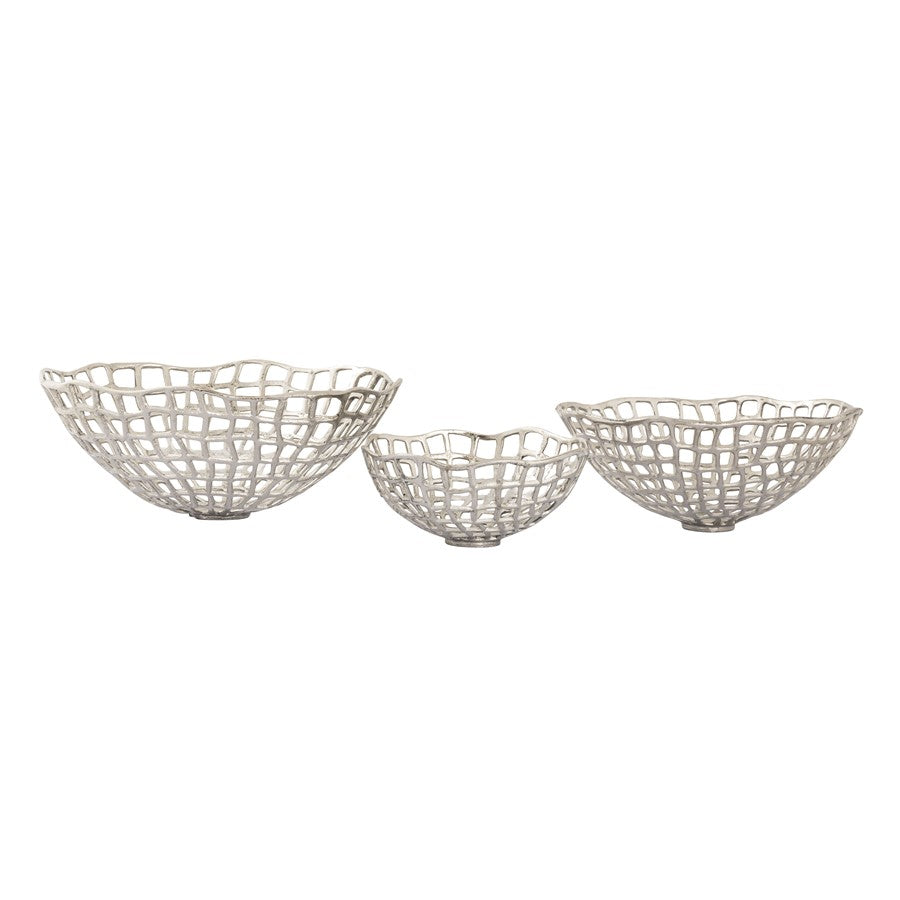Atlas Lighting Shore Weave Basket Set of 3 | Transitional Nickel Metal Decorative Bowls | Kitchen & Dining Room Display | Model AC11590-01S