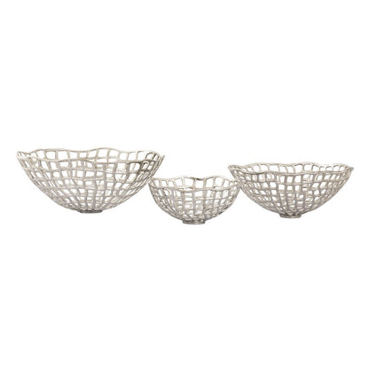 Atlas Lighting Shore Weave Basket Set of 3 | Transitional Nickel Metal Decorative Bowls | Kitchen & Dining Room Display | Model AC11590-01S