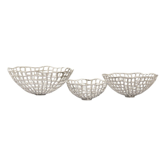 Atlas Lighting Shore Weave Basket Set of 3 | Transitional Nickel Metal Decorative Bowls | Kitchen & Dining Room Display | Model AC11590-01S
