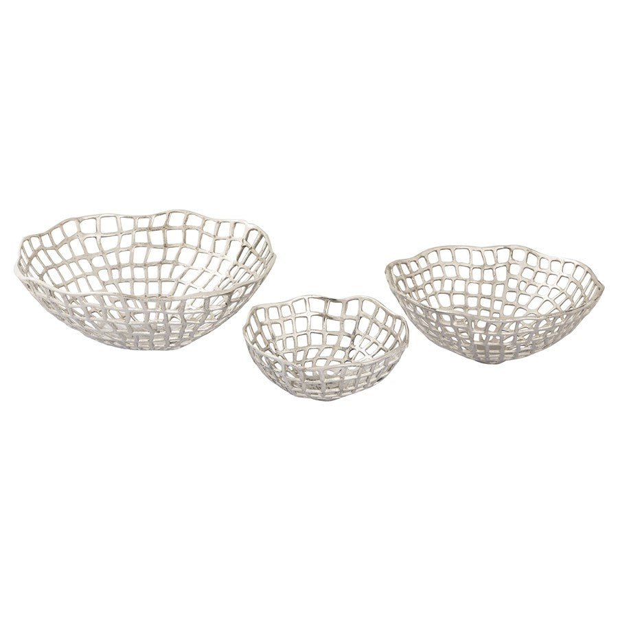 Atlas Lighting Shore Weave Basket Set of 3 | Transitional Nickel Metal Decorative Bowls | Kitchen & Dining Room Display | Model AC11590-01S