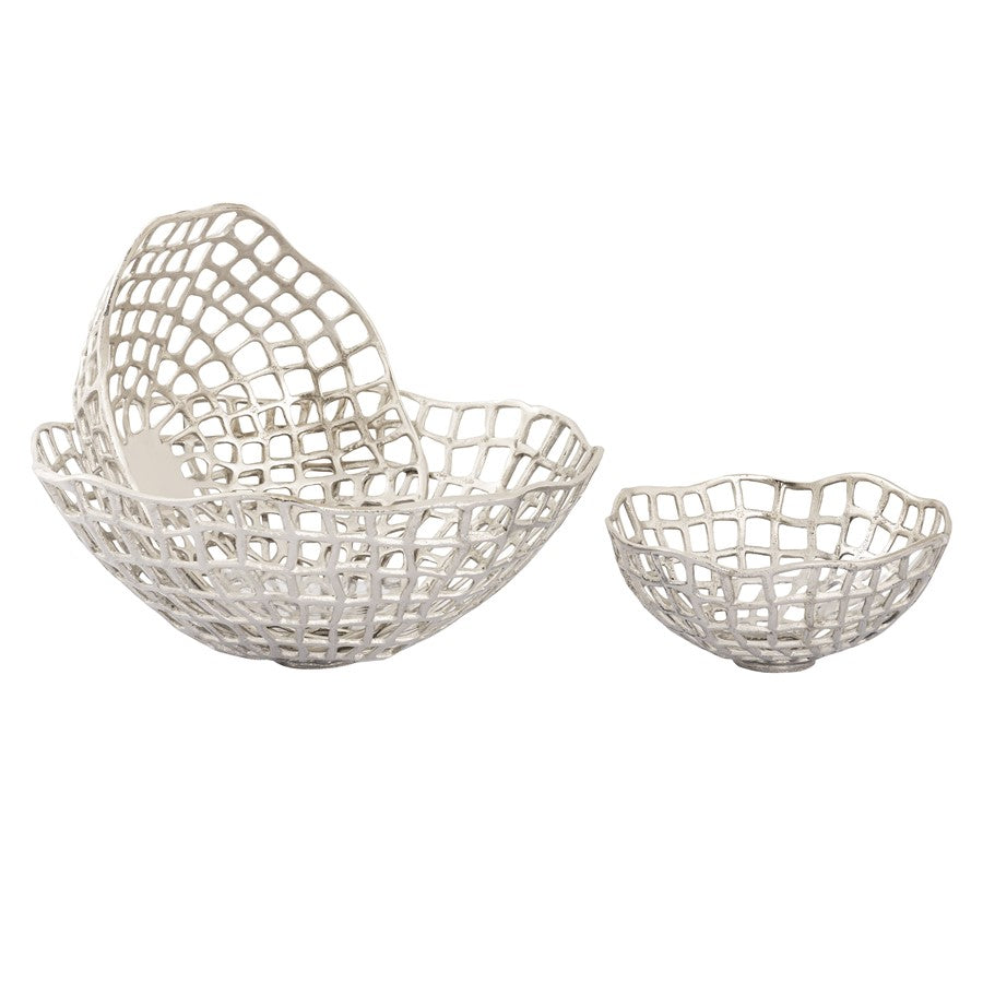 Atlas Lighting Shore Weave Basket Set of 3 | Transitional Nickel Metal Decorative Bowls | Kitchen & Dining Room Display | Model AC11590-01S