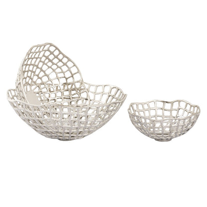 Atlas Lighting Shore Weave Basket Set of 3 | Transitional Nickel Metal Decorative Bowls | Kitchen & Dining Room Display | Model AC11590-01S