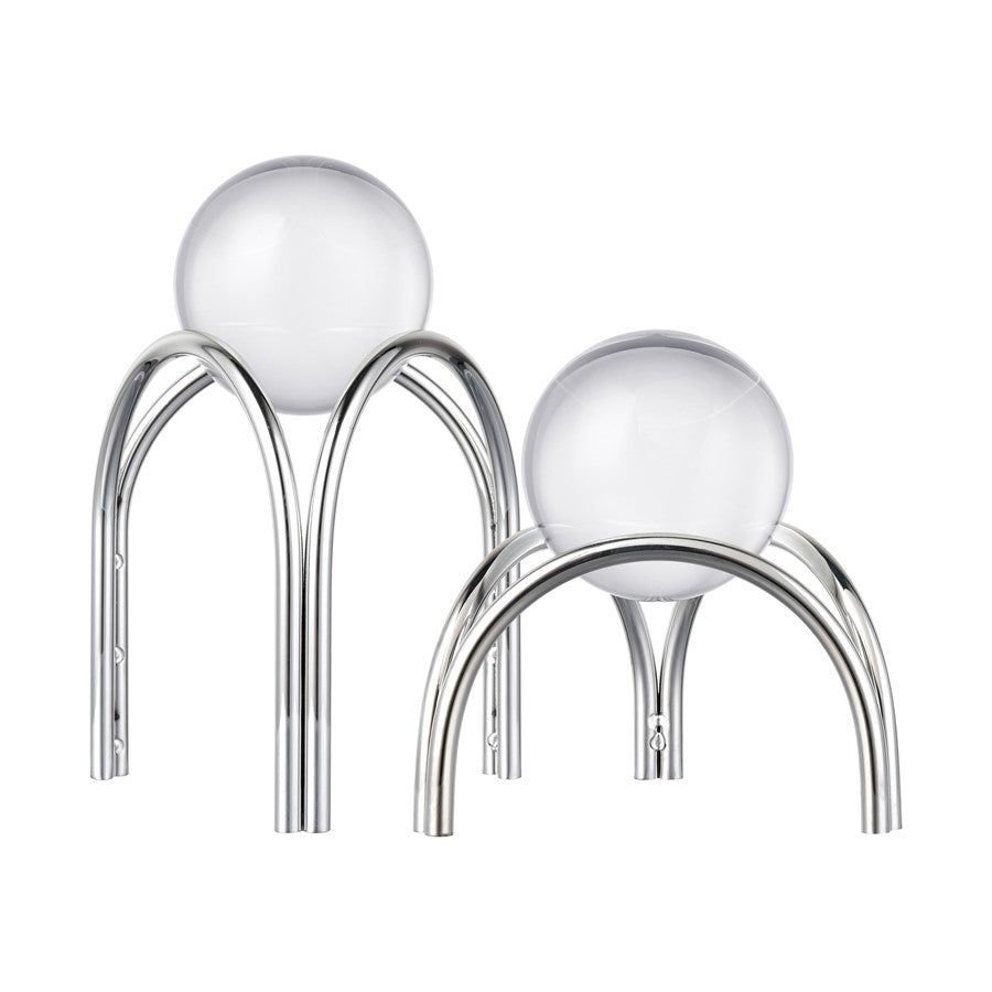 Atlas Lighting Sibyl Orb Stand Set of 2 | Transitional Silver Metal & Clear Glass Sculptures | Entryway & Living Room Decor | Model AC11591-01S