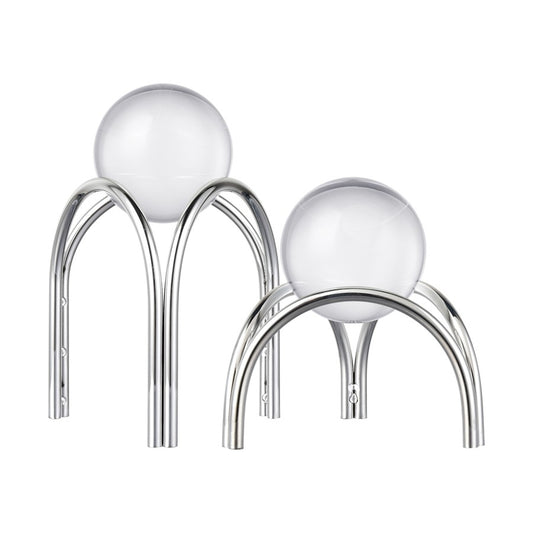 Atlas Lighting Sibyl Orb Stand Set of 2 | Transitional Silver Metal & Clear Glass Sculptures | Entryway & Living Room Decor | Model AC11591-01S