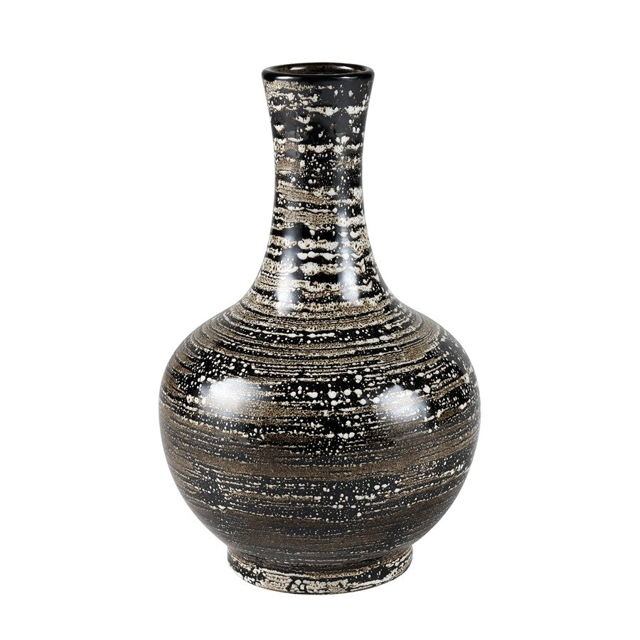 Atlas Lighting Simone Large Vase | Transitional Black Earthenware Gourd Vase | Living Room & Entryway Floor Decor | Model AC11593-01