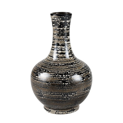 Atlas Lighting Simone Large Vase | Transitional Black Earthenware Gourd Vase | Living Room & Entryway Floor Decor | Model AC11593-01