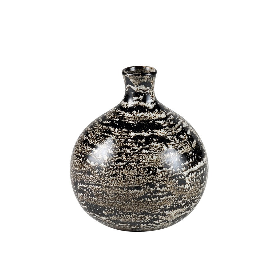 Atlas Lighting Simone Small Vase | Black Earthenware with Brown Spiral Glaze | Living Room & Entryway Decor | 8 x 8 x 9 in | Model AC11594-01