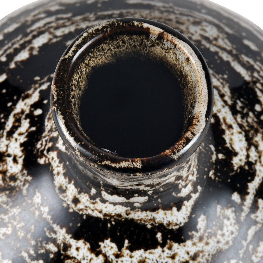 Atlas Lighting Simone Small Vase | Black Earthenware with Brown Spiral Glaze | Living Room & Entryway Decor | 8 x 8 x 9 in | Model AC11594-01