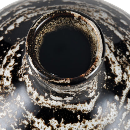 Atlas Lighting Simone Small Vase | Black Earthenware with Brown Spiral Glaze | Living Room & Entryway Decor | 8 x 8 x 9 in | Model AC11594-01